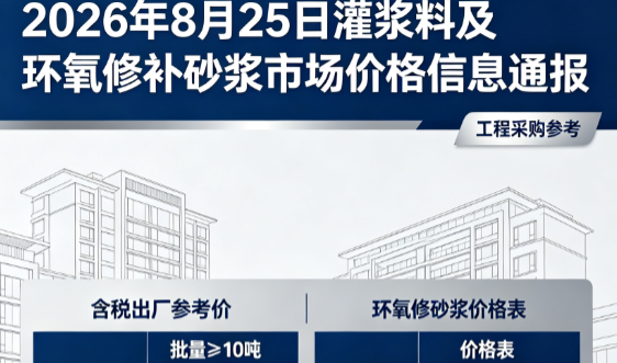 大理2026年8月25日灌浆料及环氧修补砂浆市场价格信息通报